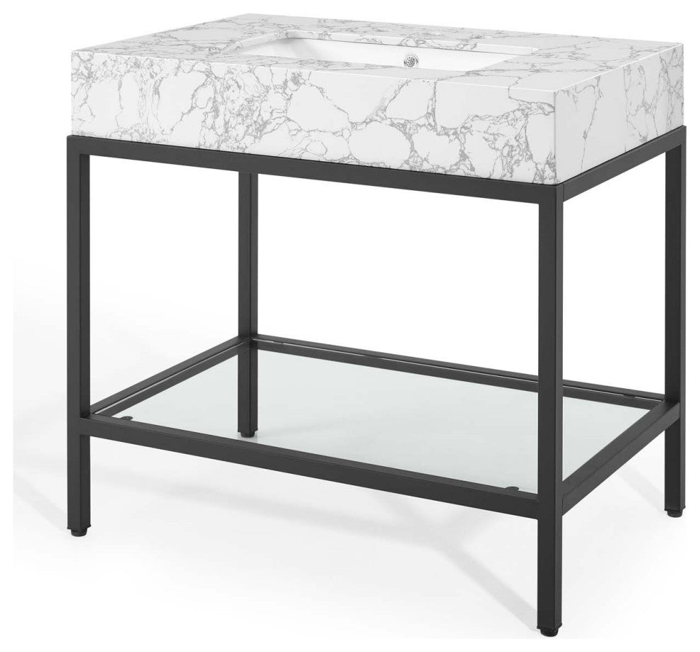 Sink Vanity Cabinet, Artificial Marble, Metal, Black White, Modern, Bathroom