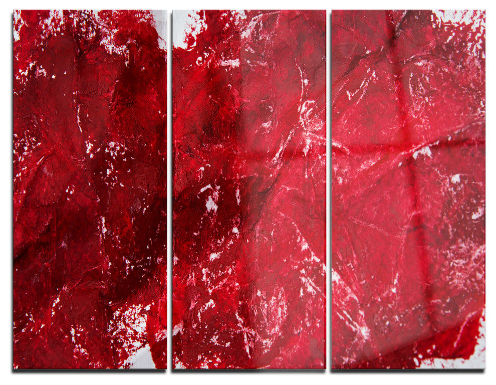 "Abstract Red Texture" Glossy Metal Wall Art, 3 Panels, 36"x28"