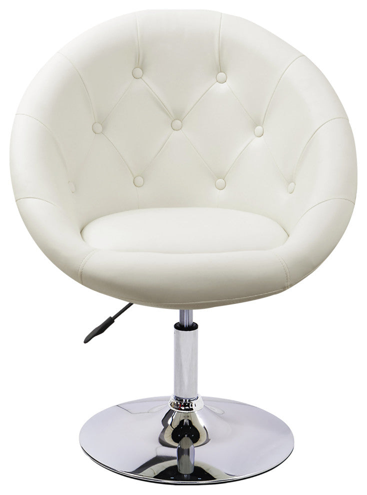 Button Tufted Swivel PU Leather Papasan Chair, White