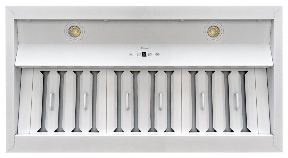 36" Insert/Built-in Stainless Steel Range Hood, Dimmable, 3-Speeds 600CFM, Cool White Light, Satin White
