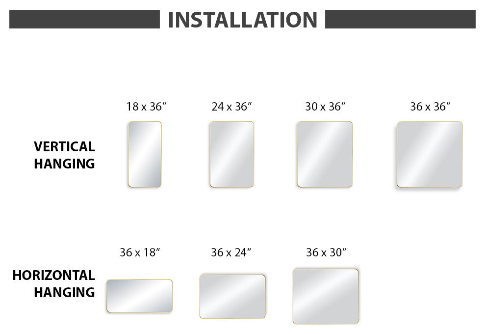 Shatterproof Wall Mount Metal Frame Mirror, FM2, Brushed Gold, 30"x36"