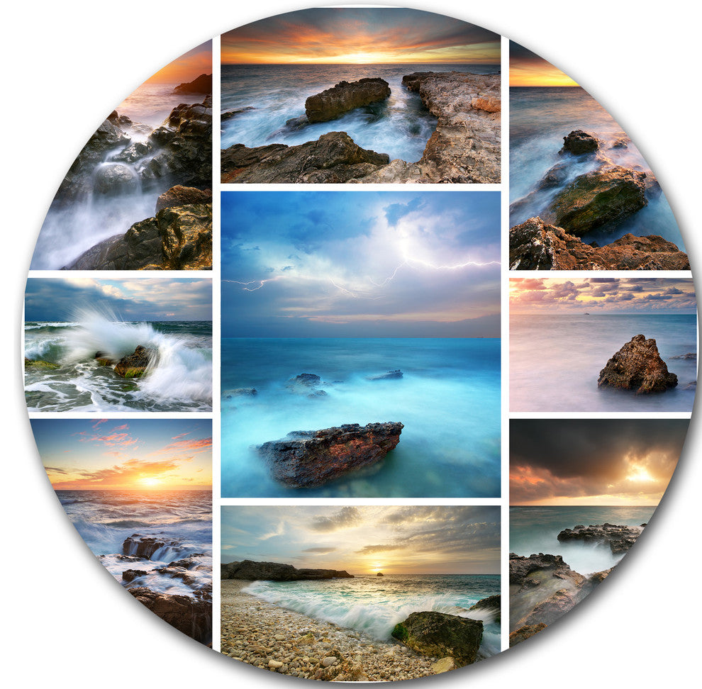 Sea And Shore Collage, Seascape Photo Round Wall Art, 23"