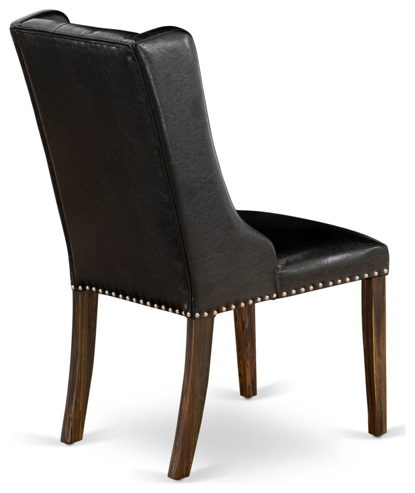 Black Dining Chair, Button Tufted Back, Wood Legs, Set of 2