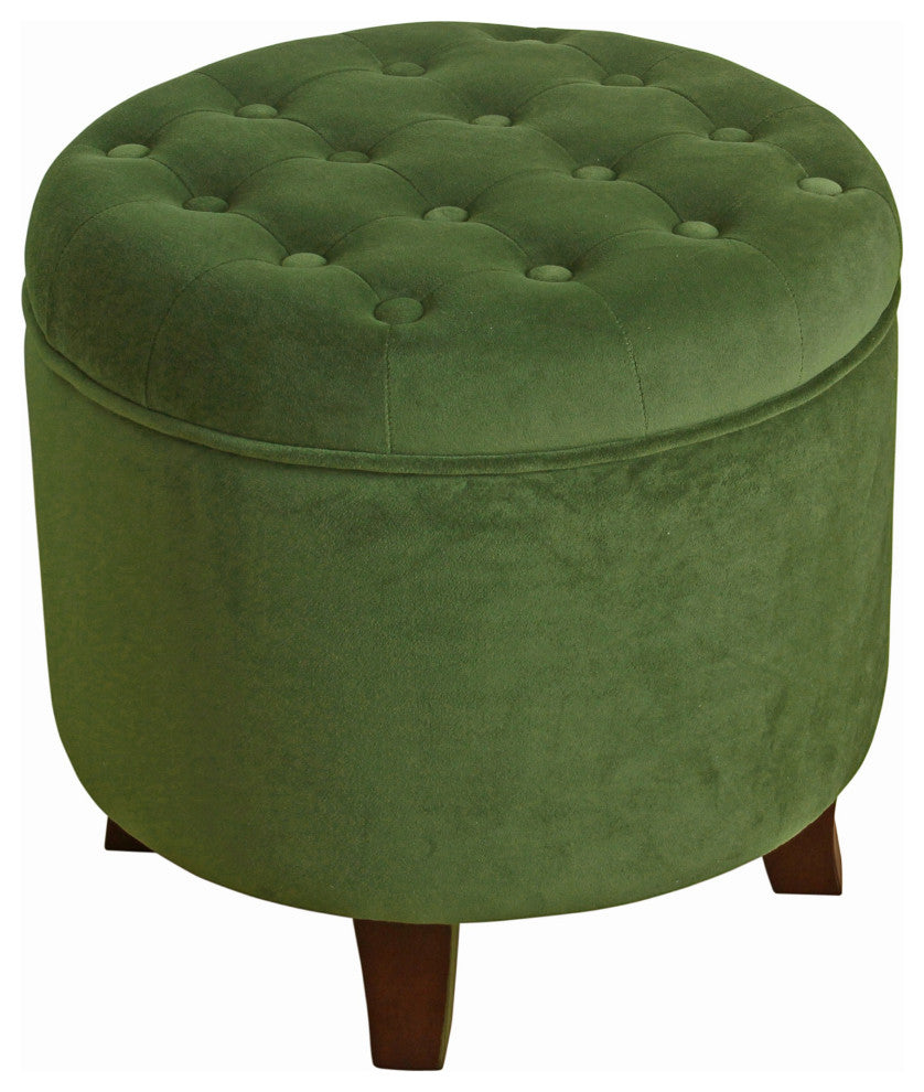 Benzara BM194929 Velvet Wooden Ottoman With Hidden Storage, Green and Brown