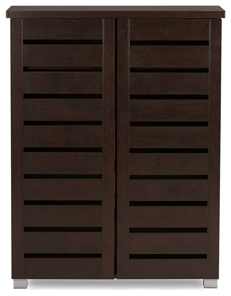 Adalwin Modern 2-Door Dark Brown Wooden Entryway Shoes Storage Cabinet