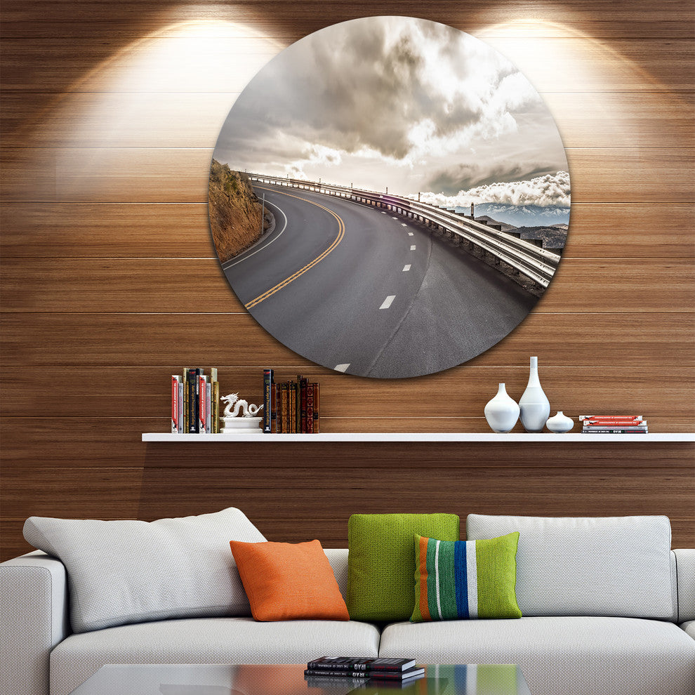 Sky Road Curve Landscape, Photo Round Metal Wall Art, 36"