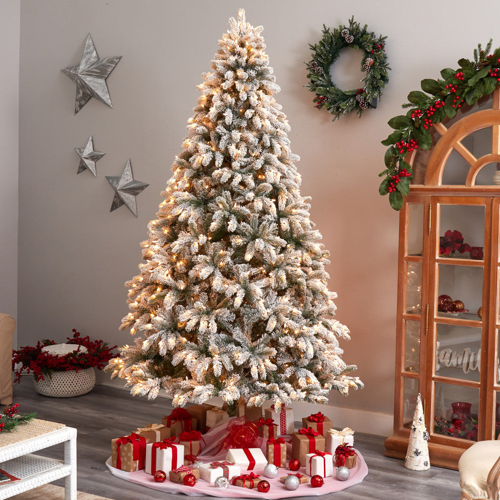 9' Flocked South Carolina Spruce Artificial Christmas Tree With 850 Clear Lights