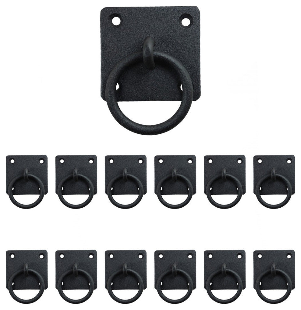 12 Black Cast Iron Ring Cabinet Pull Hardware Rustic Drop Style Pack of 12