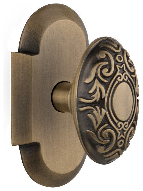Cottage Plate Passage Victorian Knob, Antique Brass