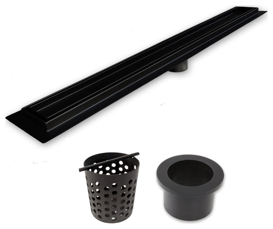 Matte Black Tile Insert Linear Drain, Black Hair Trap Set, SereneDrains, 30 Inch