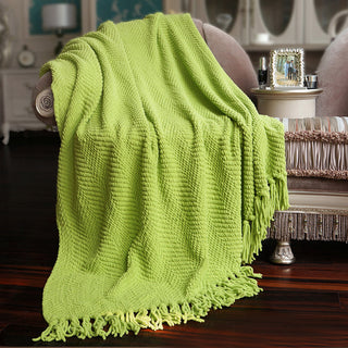 Tweed Knitted Throw Blanket, Dark Citron, 60"x80"