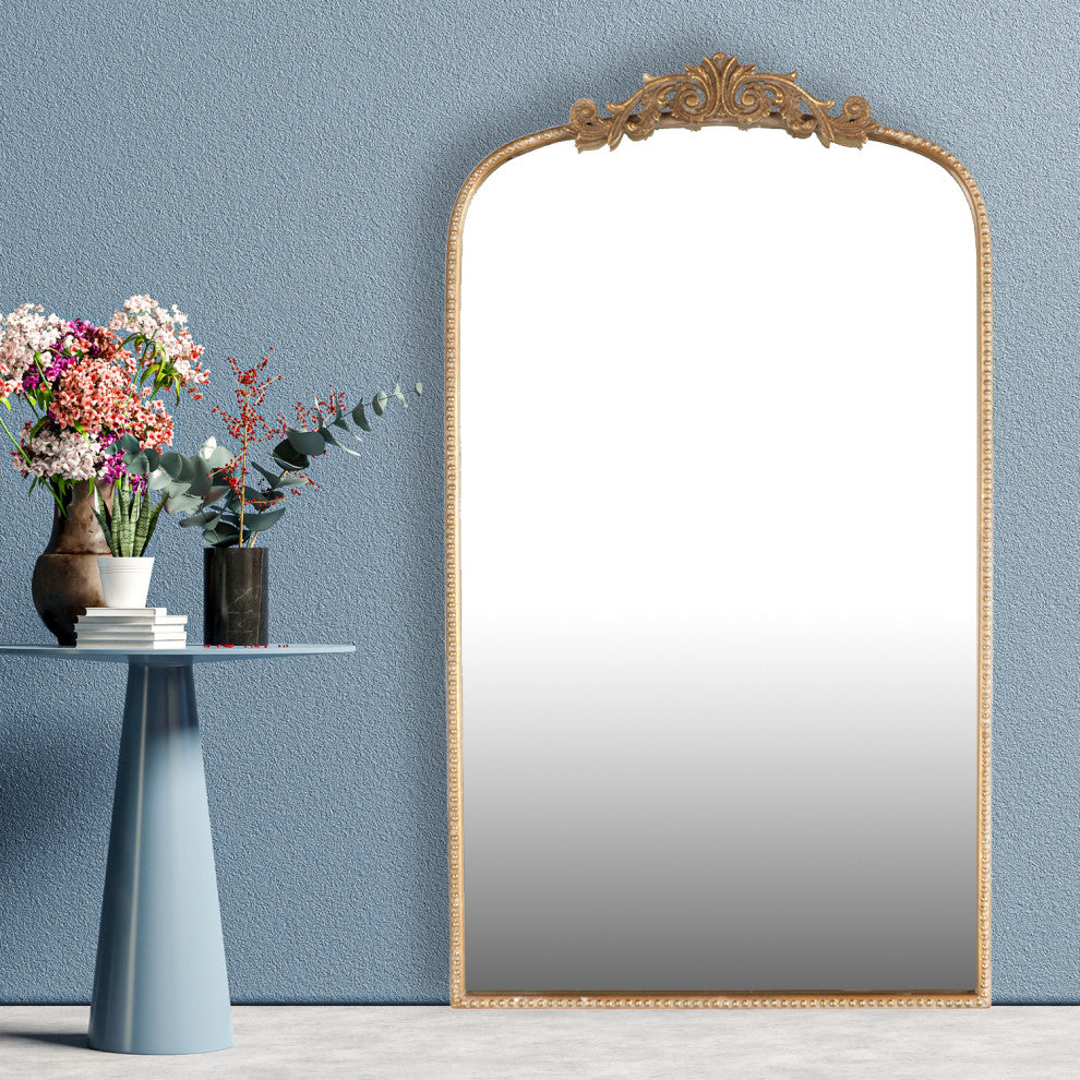 24"x42" Ornate Arch Wall Mirror, Gold