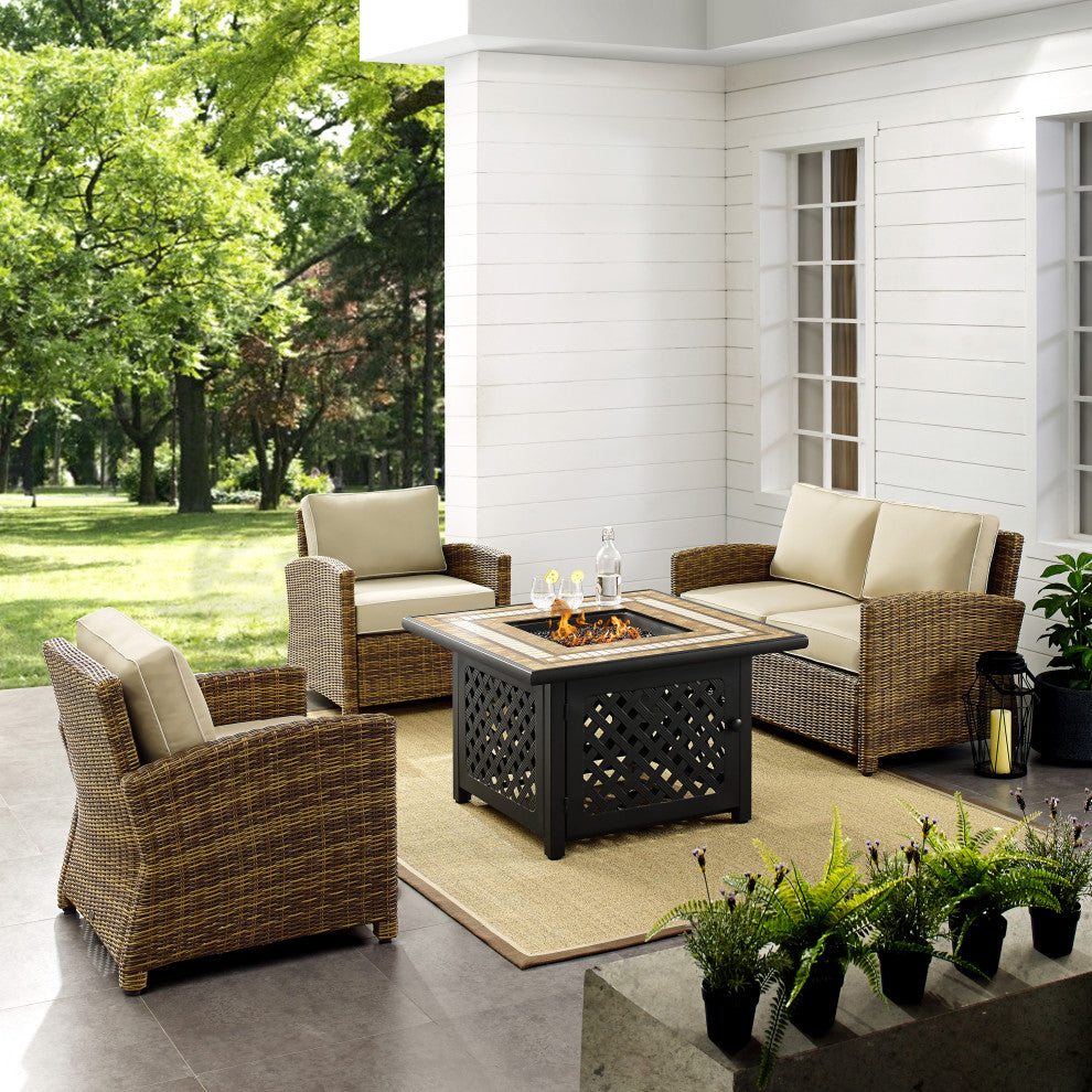 Bradenton 4-Piece Outdoor Wicker Seating Set With Cushions, Sand