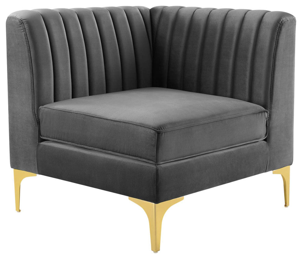 Triumph Channel Tufted Performance Velvet Sectional Sofa Corner Chair - Gray