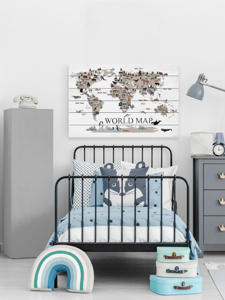 "Find the Animals" Painting Print on White Wood, 36x24