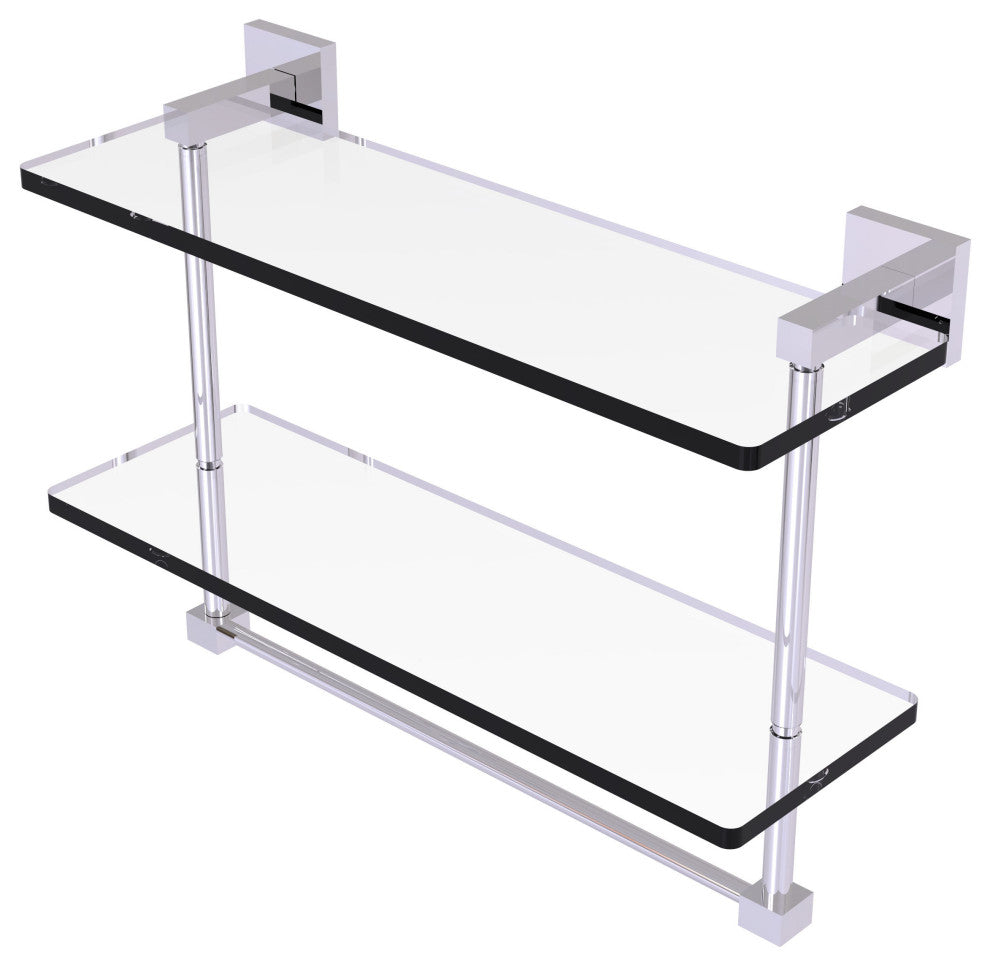 Montero 16" Two Tiered Glass Shelf with Integrated Towel Bar, Polished Chrome