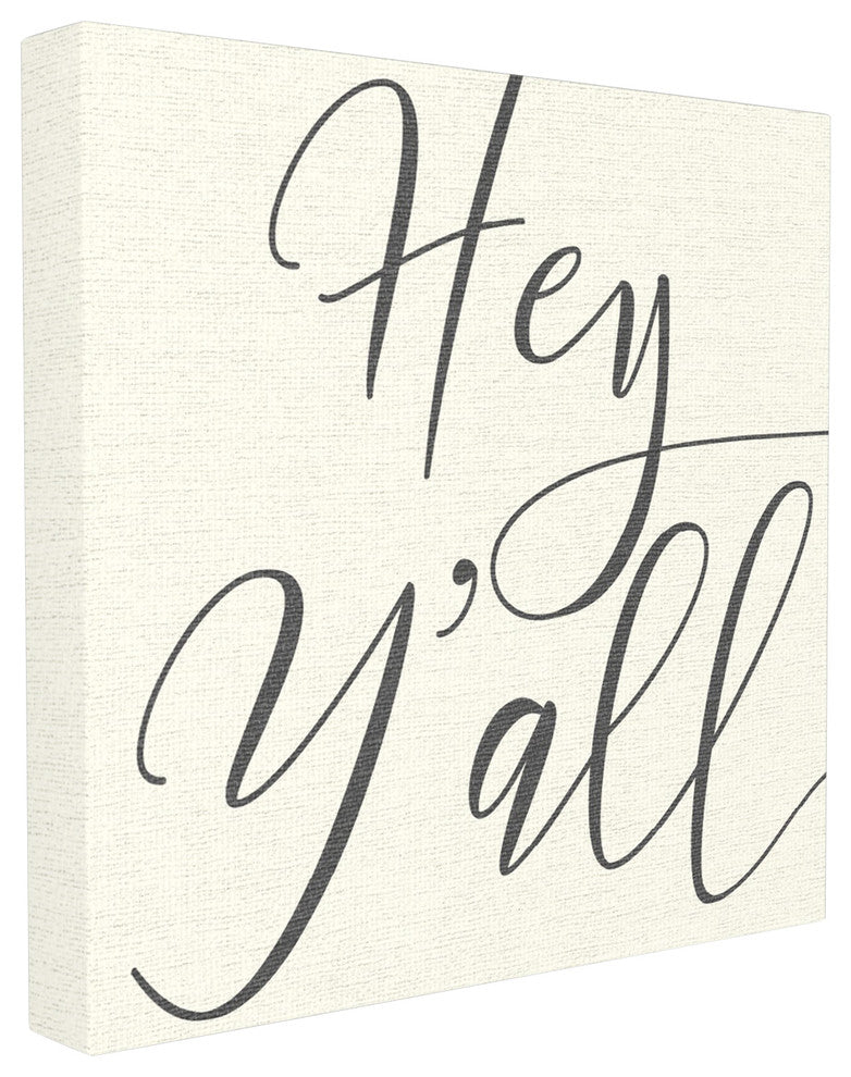 Hey Y'all Simple Script Typography Oversized Stretched Canvas Wall Art, 24"x24"