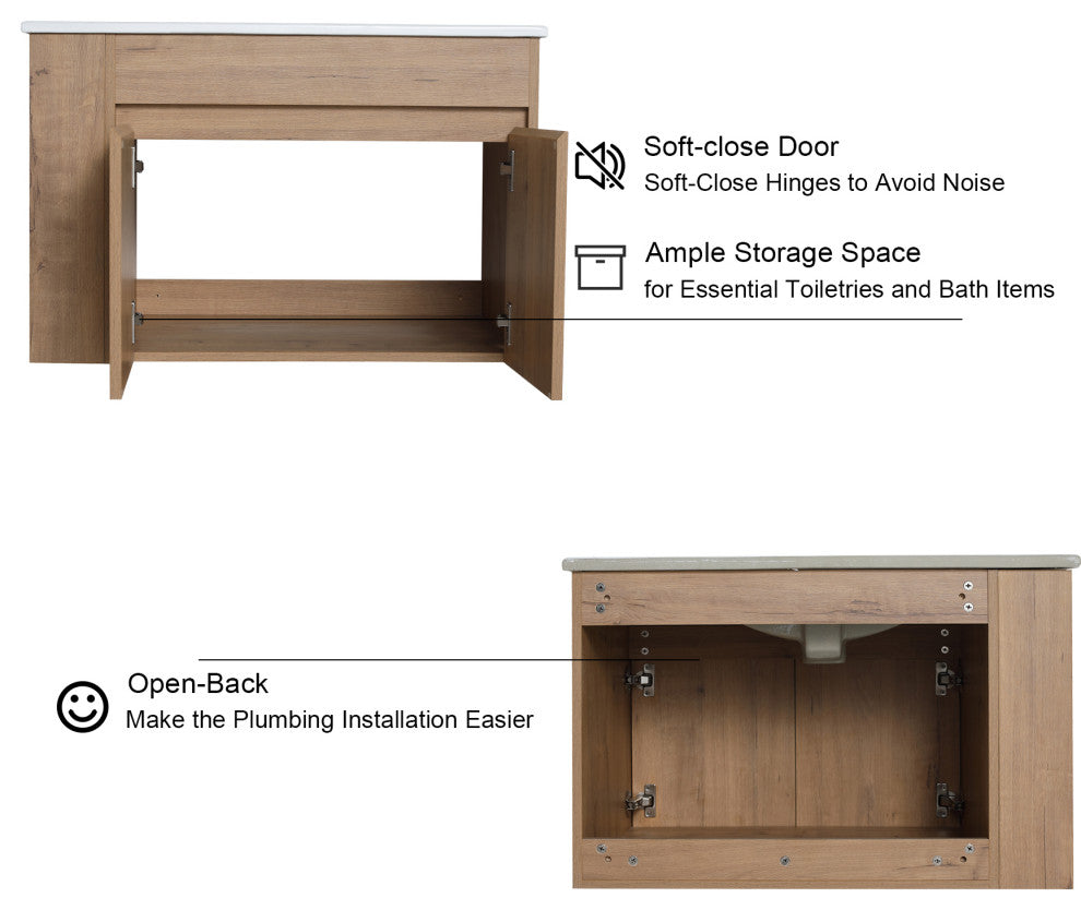30 inch Wood Wall-Mounted Bathroom Vanity Set with Integrated Resin Sink, Imitative Oakï¼Œwhite