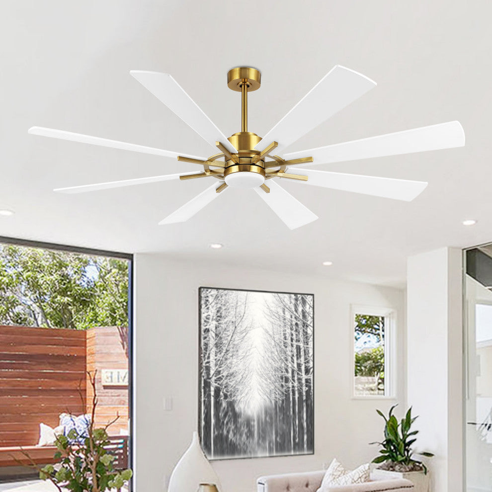 60" Reversible 8-Blade LED Ceiling Fan With Remote and Light, Gold/White