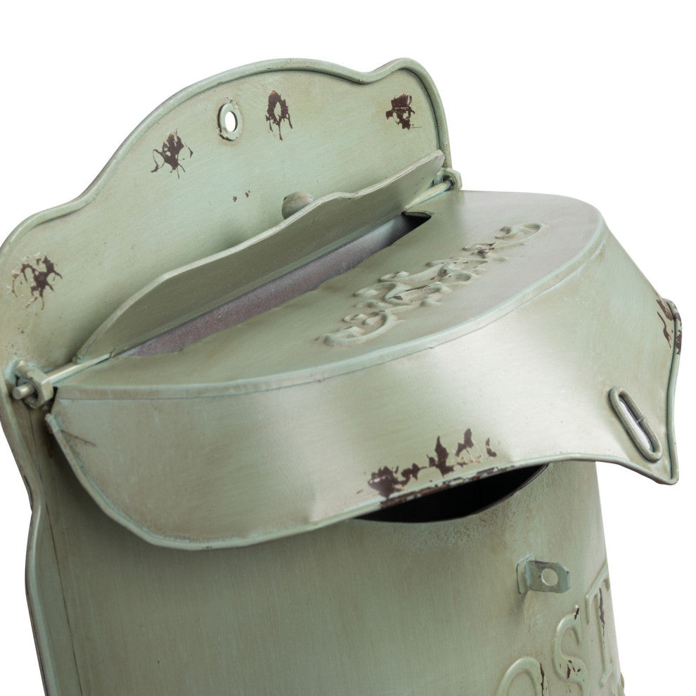 Embossed Tin Post Box, Distressed Finish, Aqua