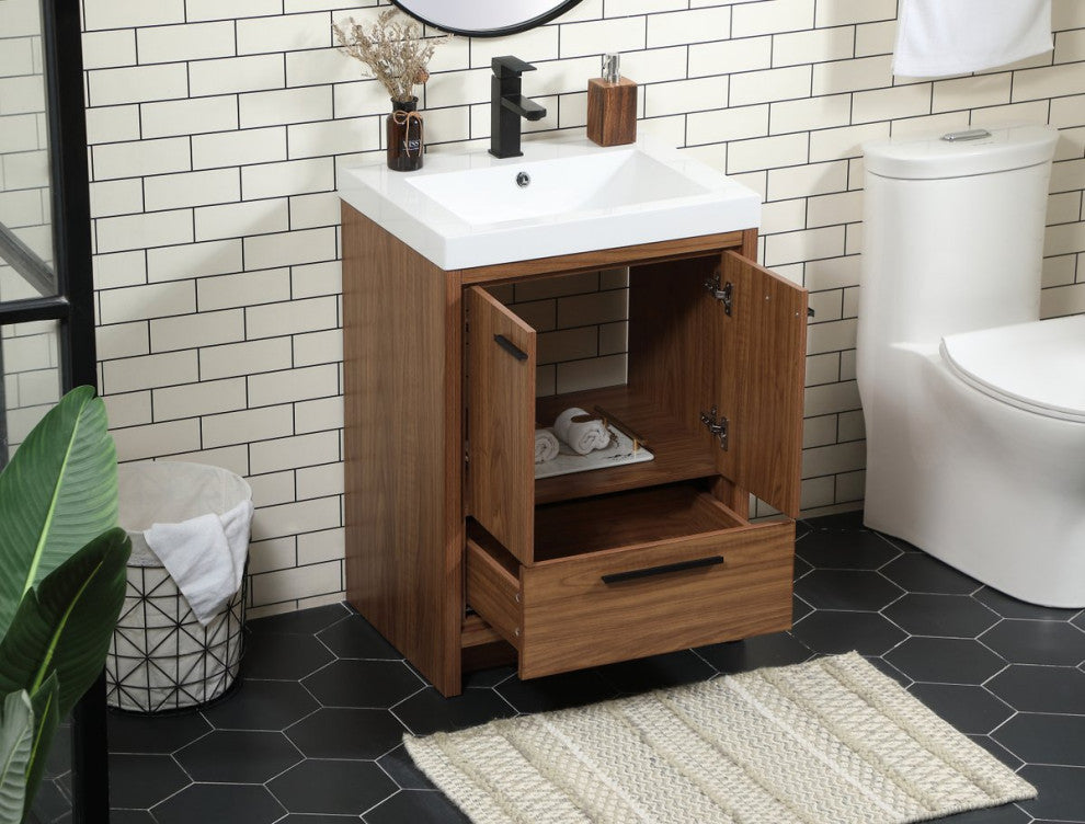 Walker Walnut Brown-Light Bathroom Vanity, Walnut Brown, 24"