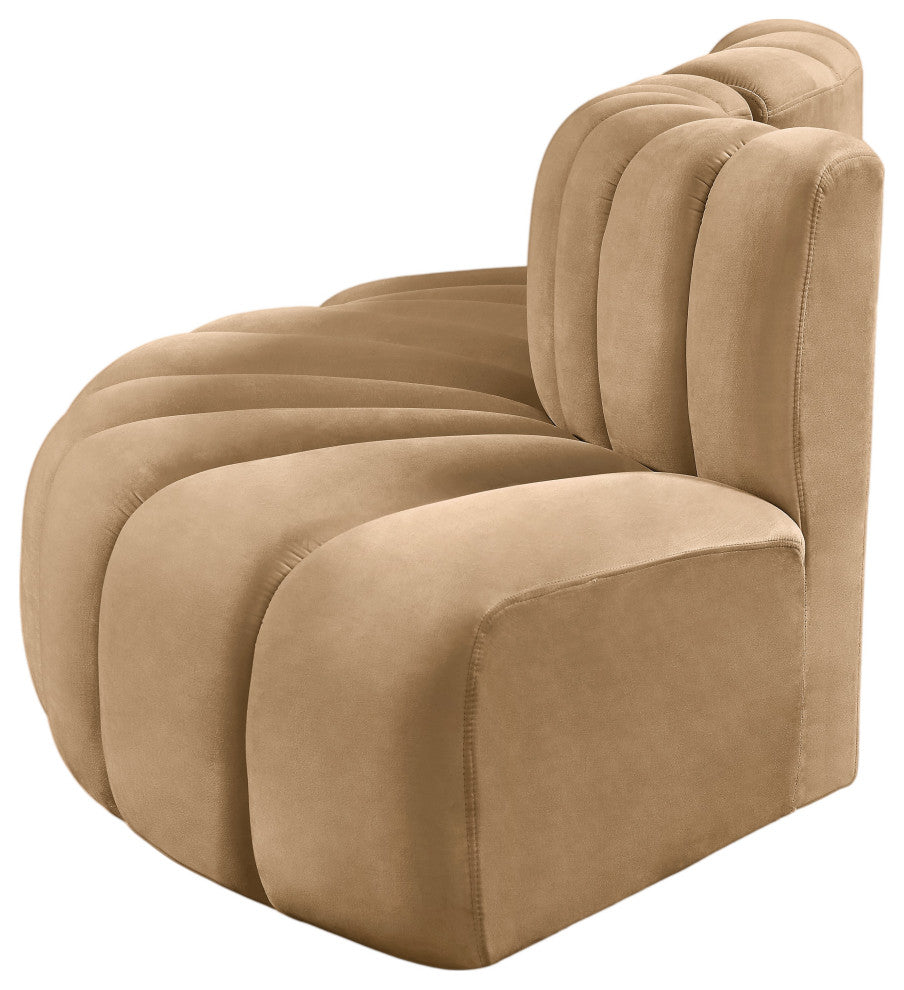 Arc Velvet Upholstered 3-Pc. S-Shaped Modular Sectional, Camel