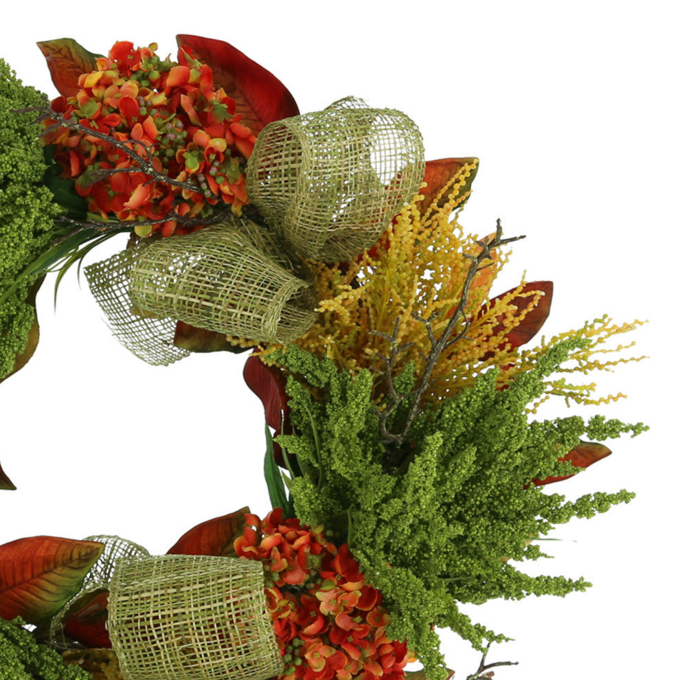 25" Hydrangea and Heather Fall Wreath with Bows