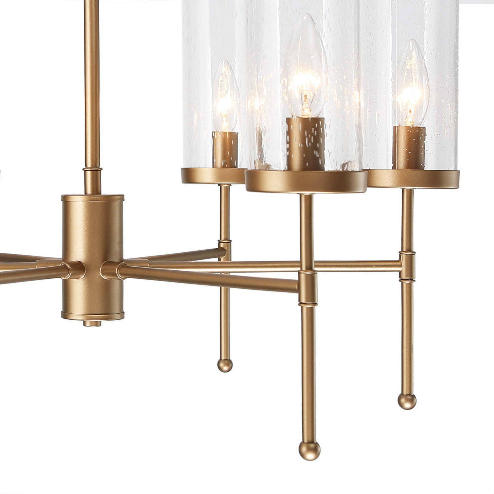 LNC 6-Light Modern Candle-Style Glass-Cylinder Chandelier, Brass