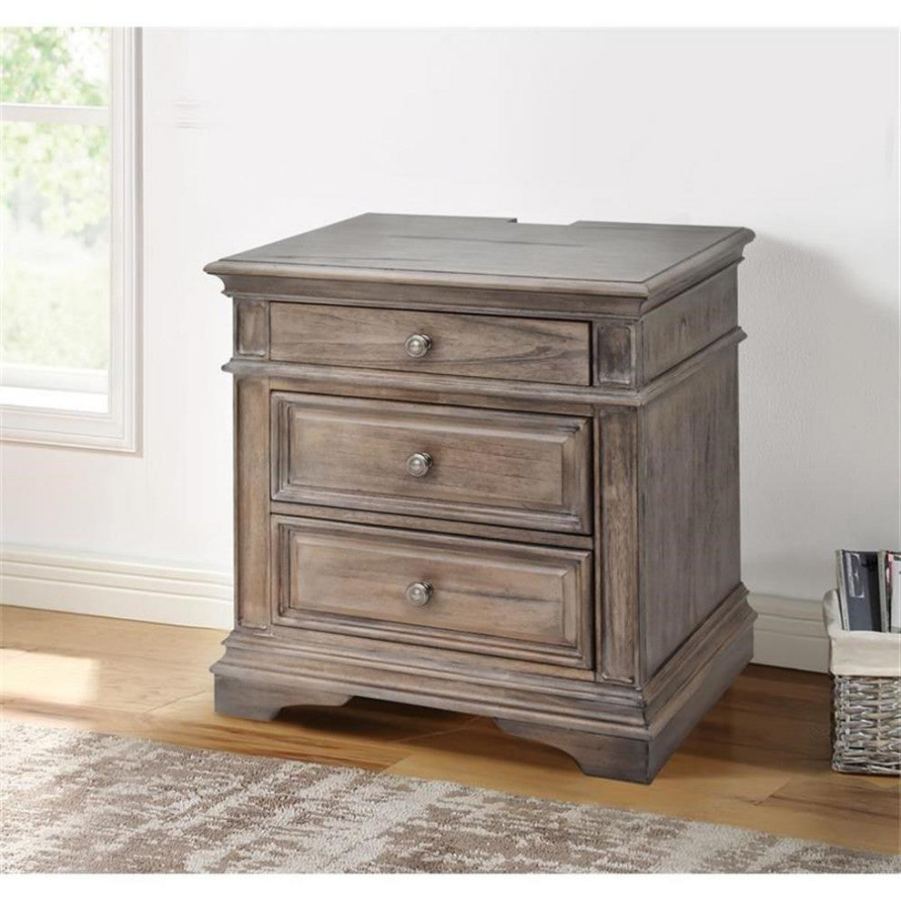 Pemberly Row Contemporary Driftwood Gray Wood 3-drawer Nightstand