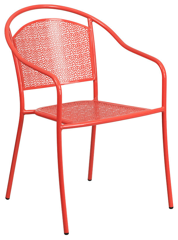 35.5'' Square Indoor-Outdoor Steel Patio Table and 2 Round Back Chairs, Coral
