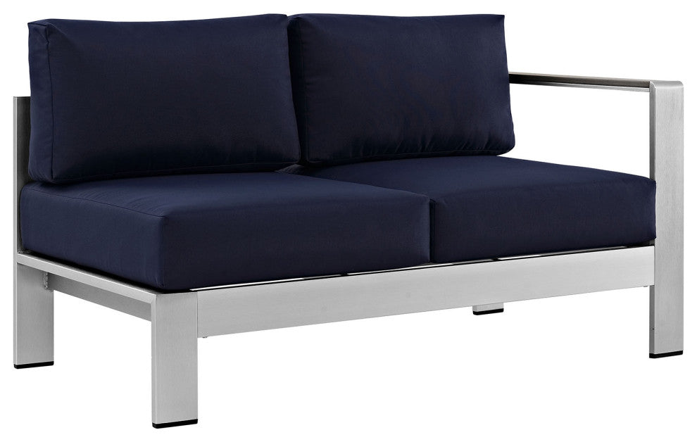 Shore 7-Piece Outdoor Aluminum Sectional Sofa Set, Silver Navy