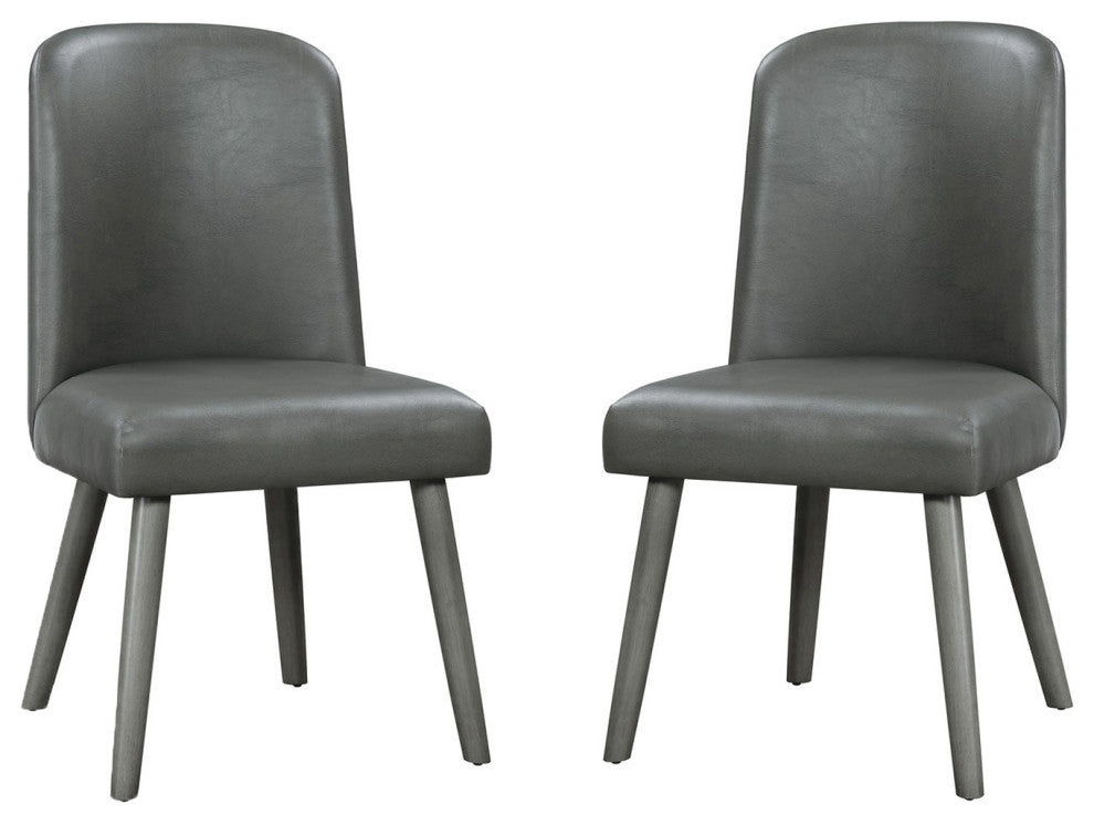 Set of 2 PU Upholstered Side Chair, Gray/Gray Oak Finish