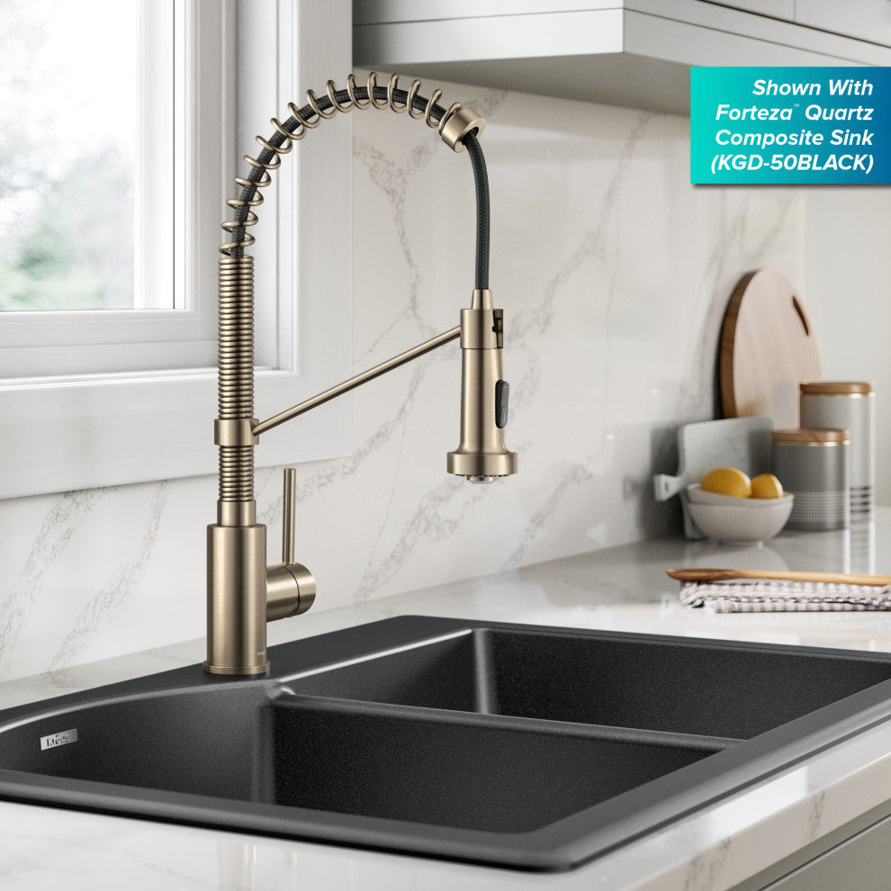 Bolden Commercial Style 2-Function Pull-Down 1-Handle 1-Hole Kitchen Faucet, Spot Free Antique Champagne Bronze