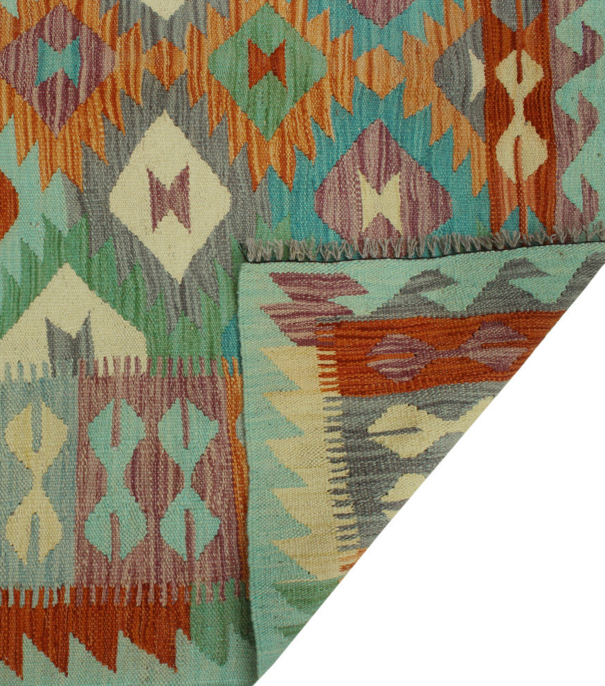 Sangat Kilim Afham Light Green/Orange Rug, 4'0x5'9