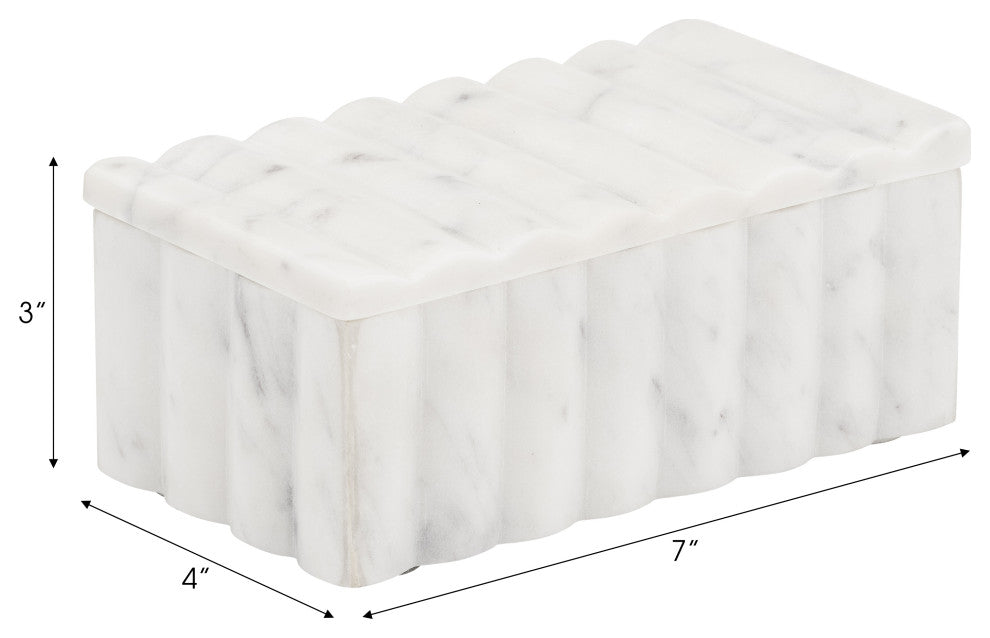 Marble, 7X3" Ridged Box, White