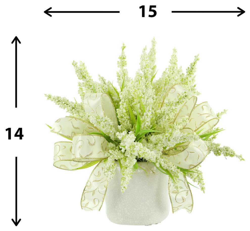 Holiday Heather Arrangement in a Ceramic Vase with Bows