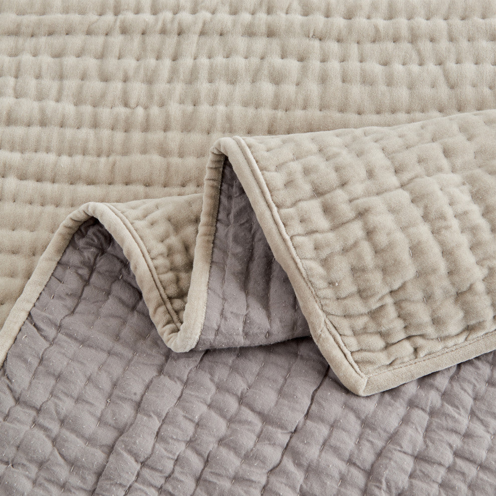 Cotton Velvet Quilt Set, Light Grey, Full/Queen Quilt Set
