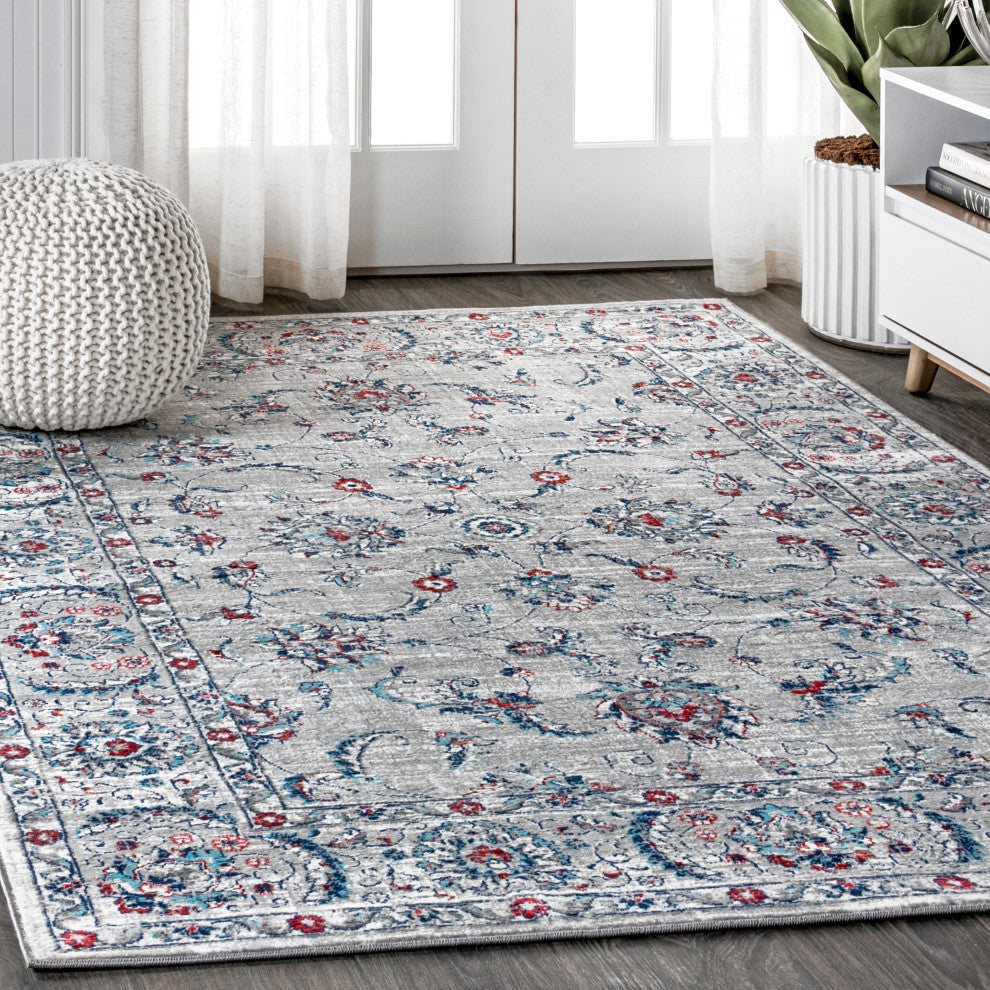 Modern Persian Vintage Light Grey/Red 5' x 8' Area Rug