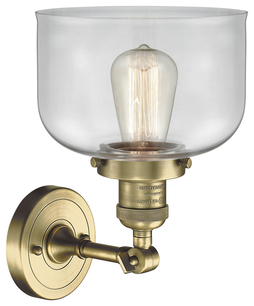 1-Light Large Bell 8" Sconce, Antique Brass, Glass: Clear