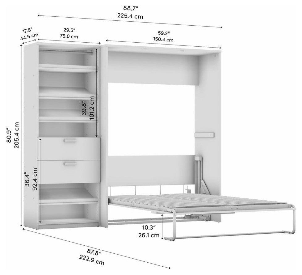 Cielo Full Murphy Bed with Closet Organizer (89W) in Bark Gray and White