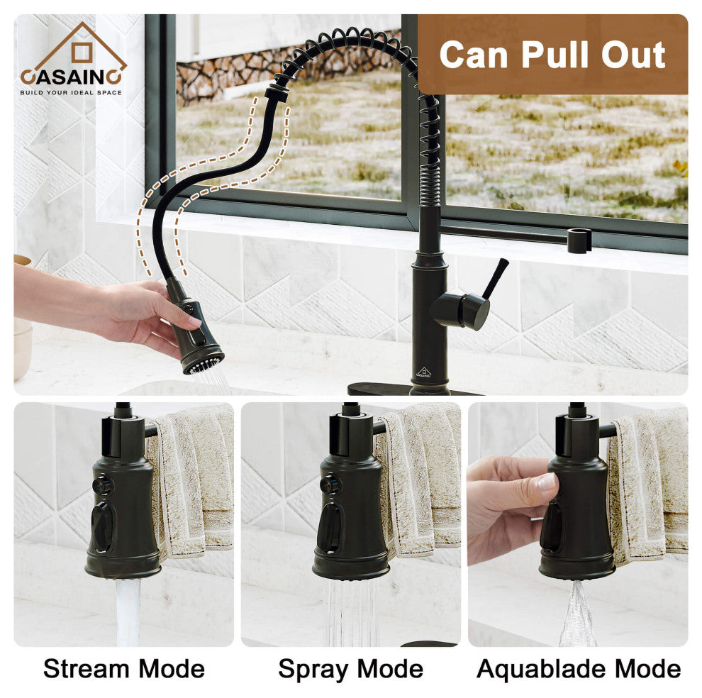 Single-Handle Spring Pull Down Sprayer Kitchen Faucet with Infrared Induction, Matte Black