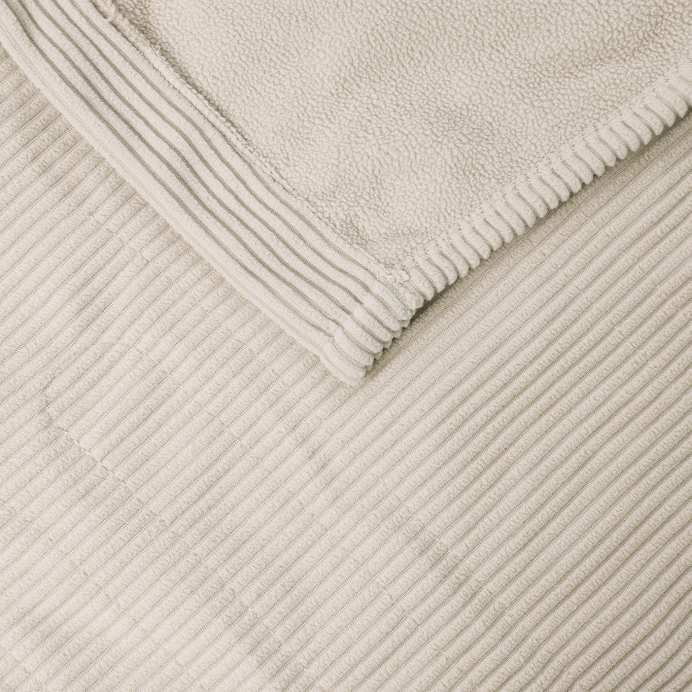 Beautyrest Knitted Micro Fleece Solid Textured Heated Blanket, Beige, Queen