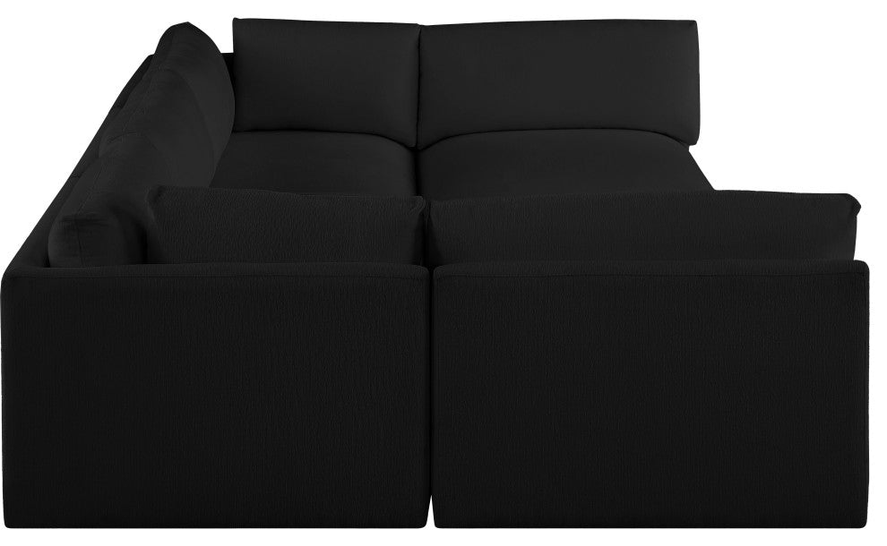 Ease Polyester Upholstered U-Shaped Modular Sectional, Black, 5 Piece: 2 Corner, 3 Armless, 1 Ottoman