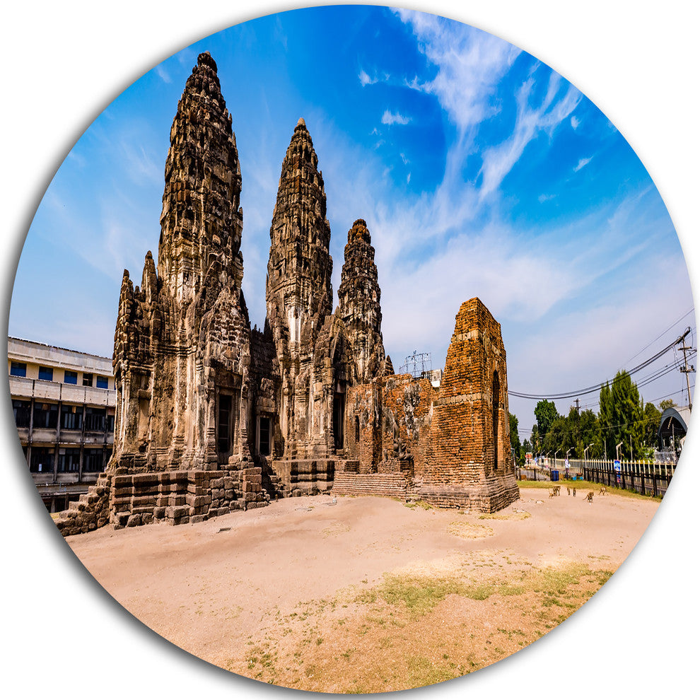 Ancient Temple In Thailand Panorama, Seascape Disc Metal Artwork, 23"