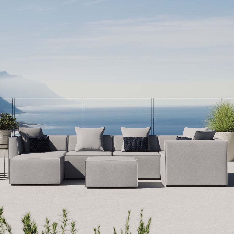 Lounge Sectional Sofa Set, Fabric, Gray, Modern, Outdoor Patio Cafe Bistro
