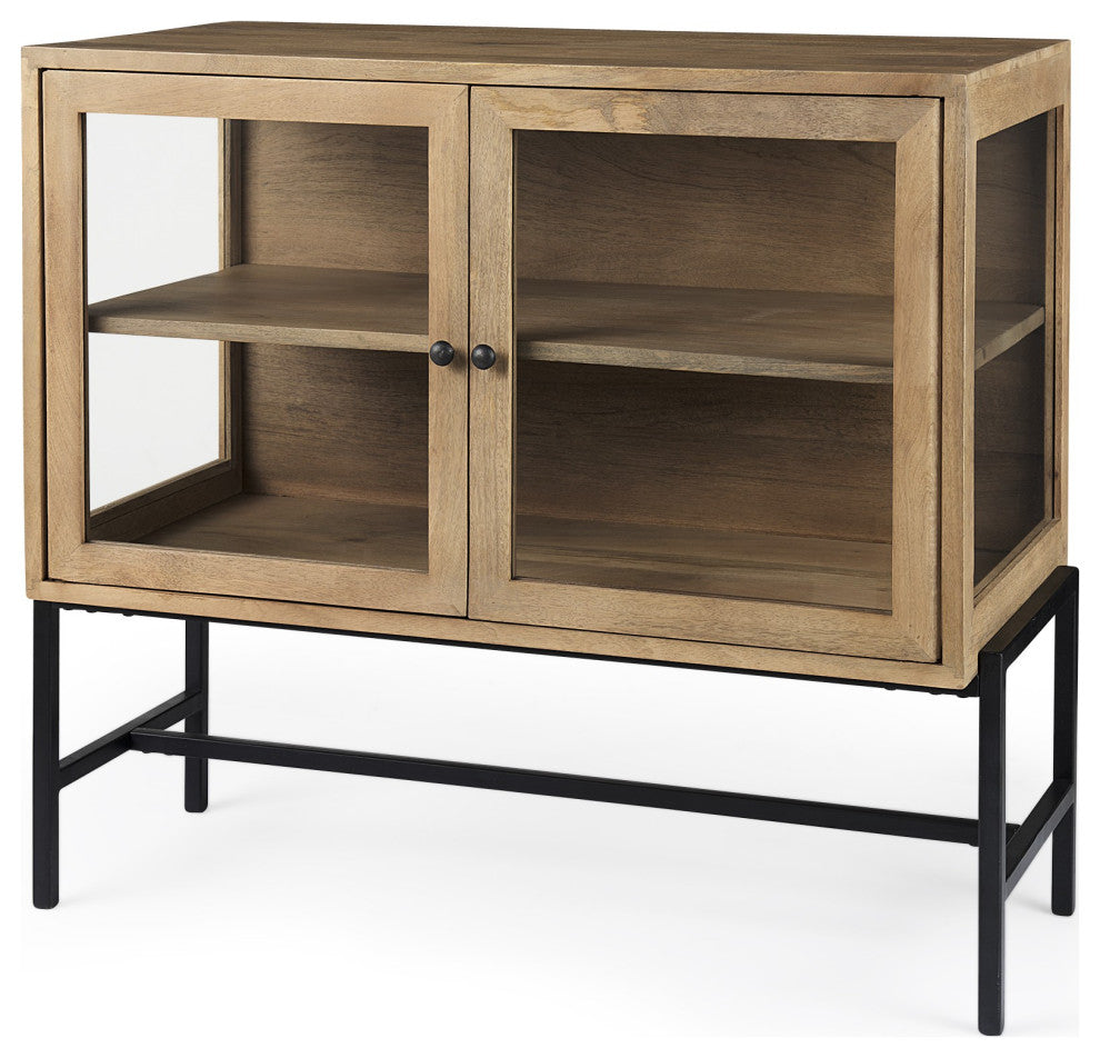 Rustic Honey Brown Two Door Shadowbox Cabinet