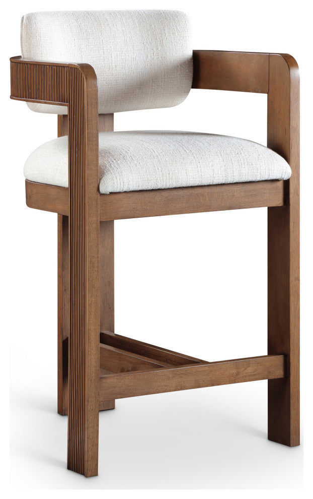 Sacha Upholstered Bar and Counter Stool, Cream, Linen Textured Fabric, Brown