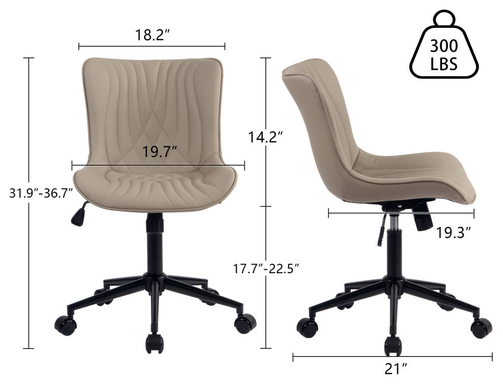 Younike Armless Upholstered Faux Leather Rolling Office Chair, Khaki