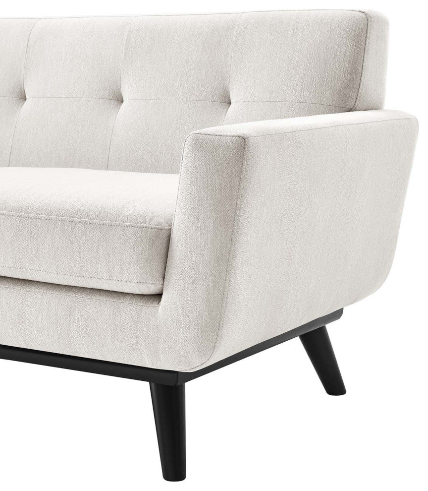 Loveseat Sofa, Ivory White, Fabric, Modern, Mid Century Hotel Lounge Cafe Lobby