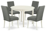5Pc Round 42" Kitchen Table, Four Parson Chair, Linen White Finish Leg